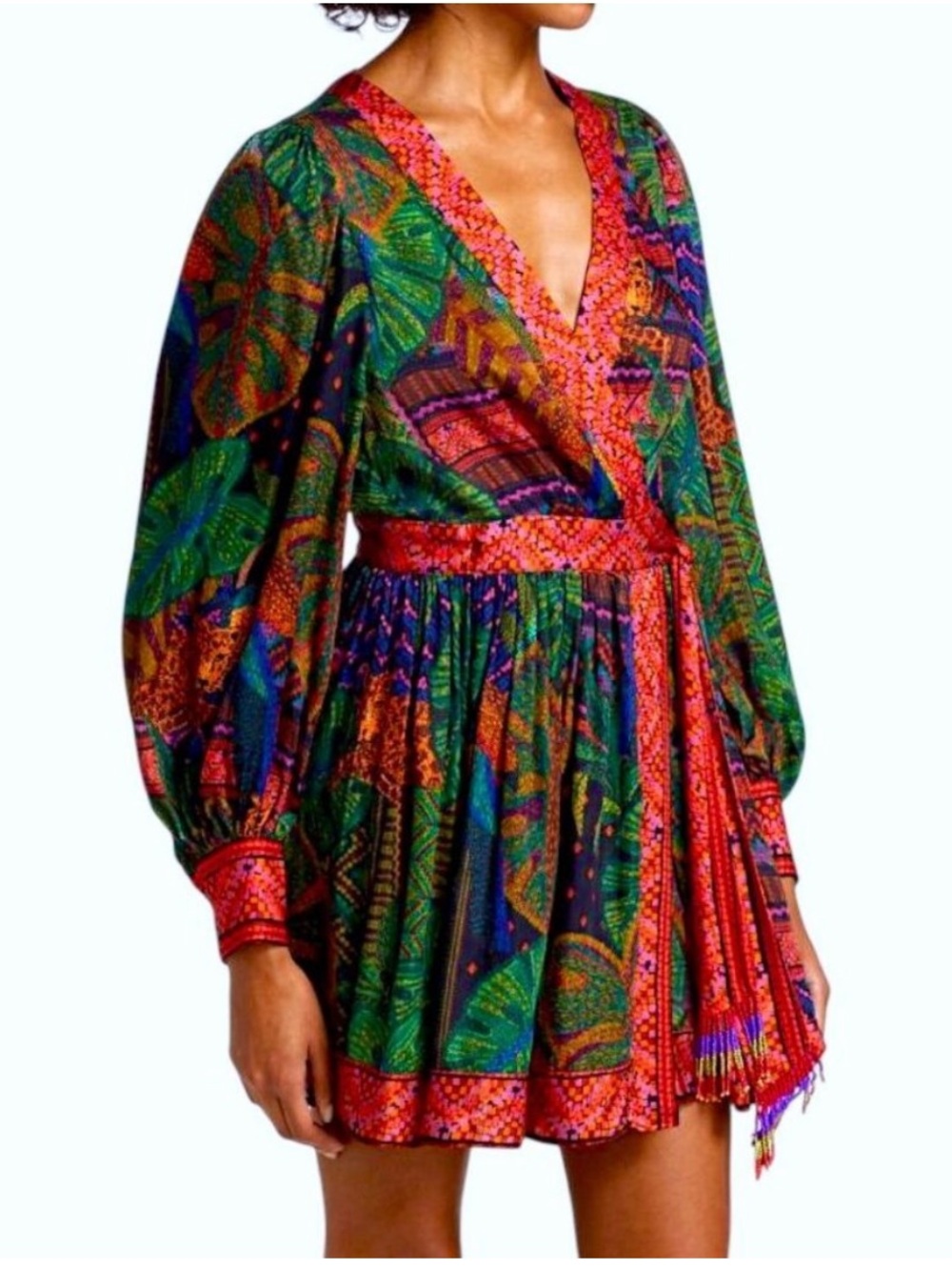 Farm Rio Forest Tapestry mini wrap dress